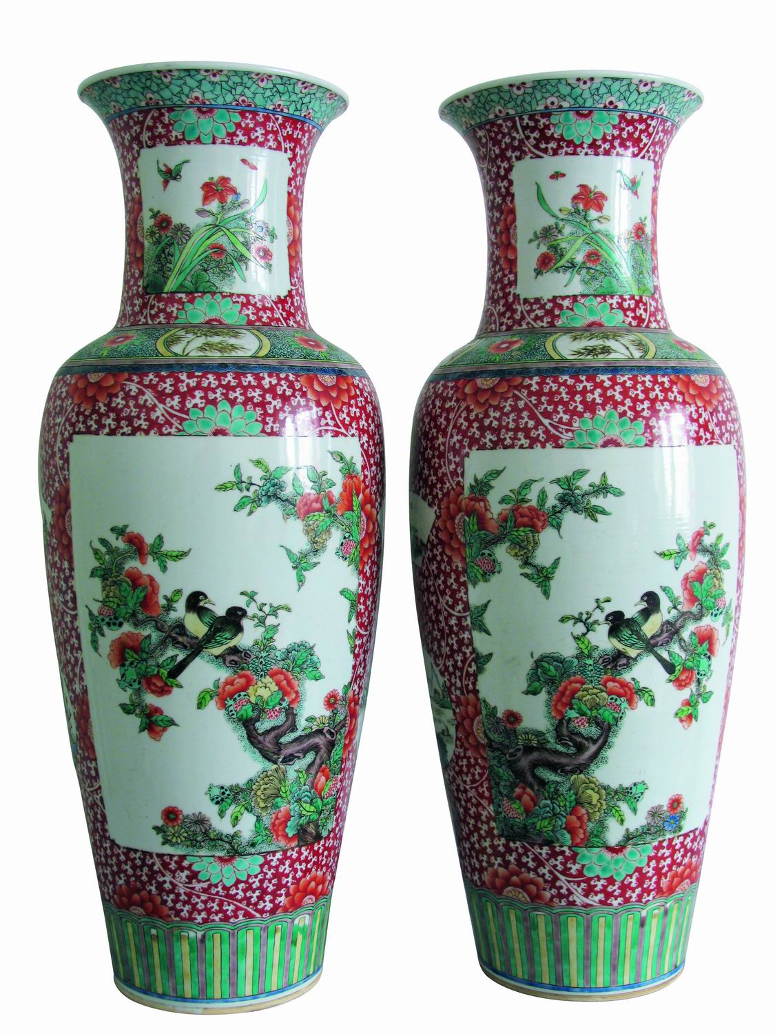 A-44  五彩開光花鳥大瓶一對(duì)